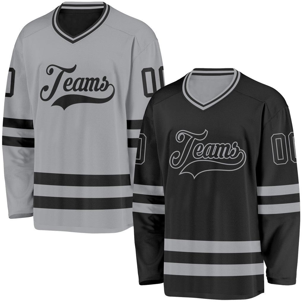 Custom Black-Gray Reversible Double Side Hockey Jersey