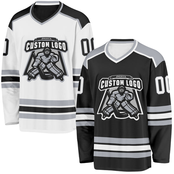 Custom Black White-Gray Reversible Double Side Hockey Jersey