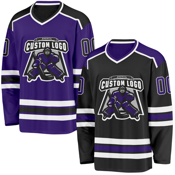 Custom Black Purple-White Reversible Double Side Hockey Jersey