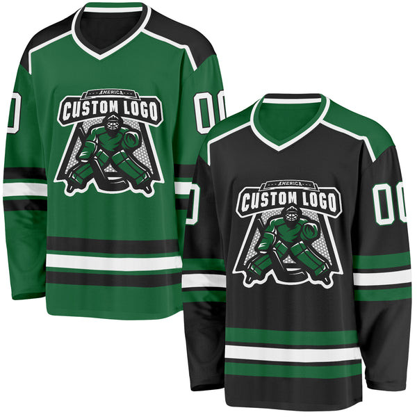 Custom Black White-Kelly Green Reversible Double Side Hockey Jersey