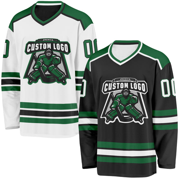 Custom Black White-Kelly Green Reversible Double Side Hockey Jersey