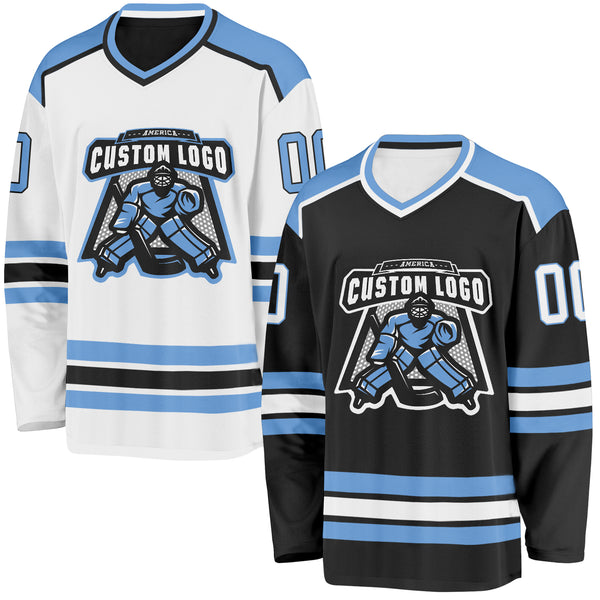 Custom Black White-Light Blue Reversible Double Side Hockey Jersey