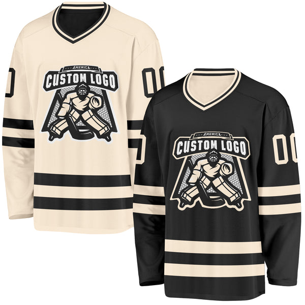 Custom Black-Cream Reversible Double Side Hockey Jersey
