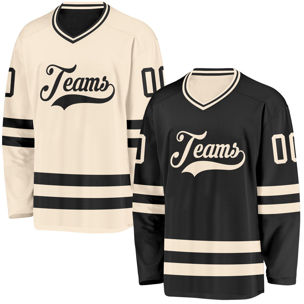 Custom Black-Cream Reversible Double Side Hockey Jersey