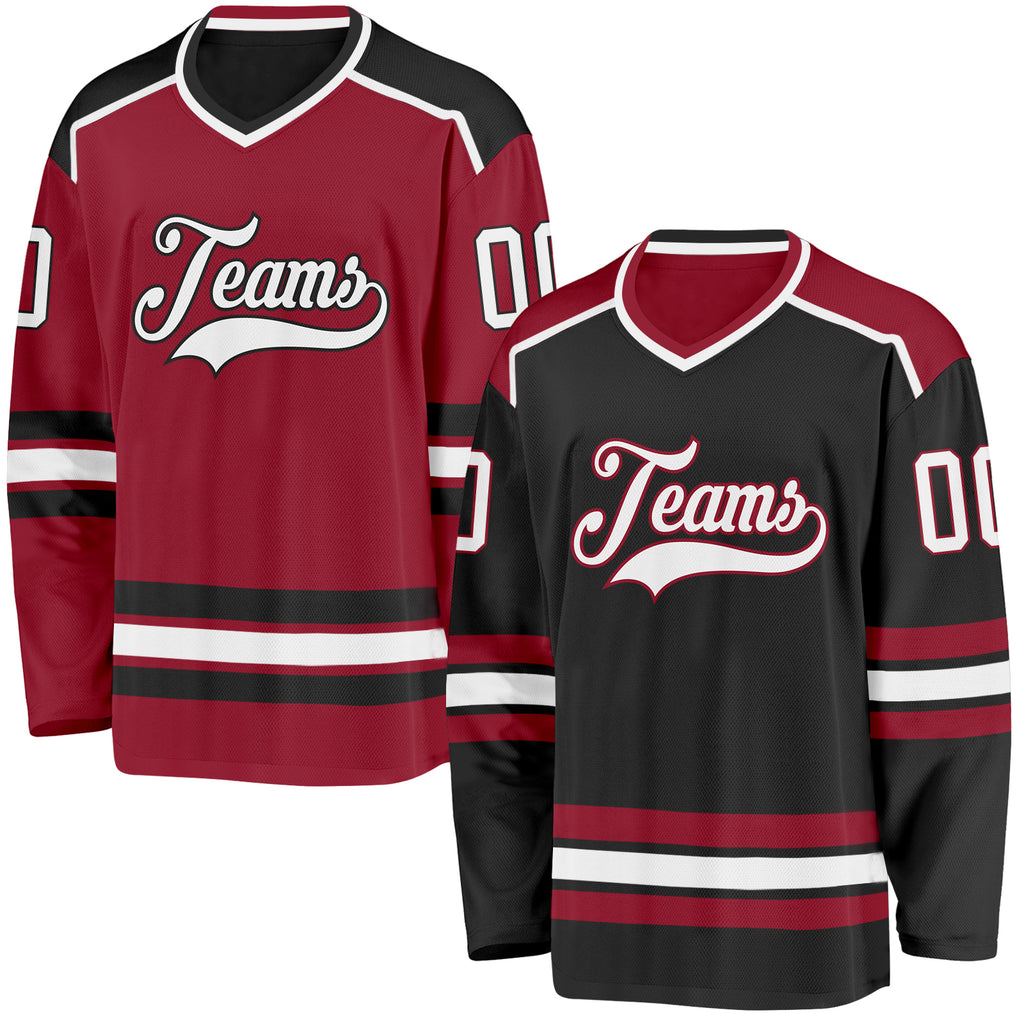 Custom Black White-Maroon Reversible Double Side Hockey Jersey