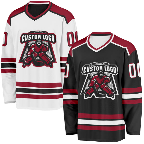 Custom Black White-Maroon Reversible Double Side Hockey Jersey