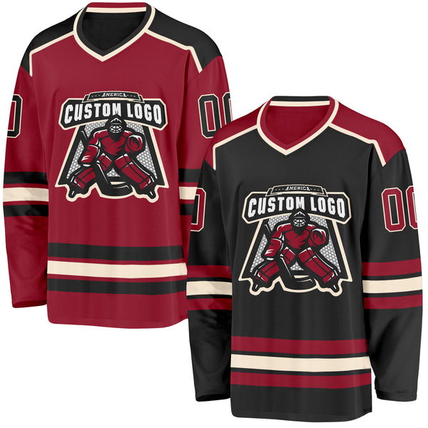 Custom Black Maroon-Cream Reversible Double Side Hockey Jersey