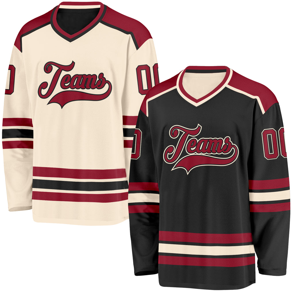Custom Black Maroon-Cream Reversible Double Side Hockey Jersey