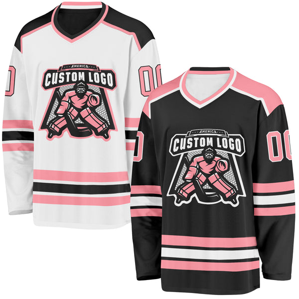 Custom Black Medium Pink-White Reversible Double Side Hockey Jersey