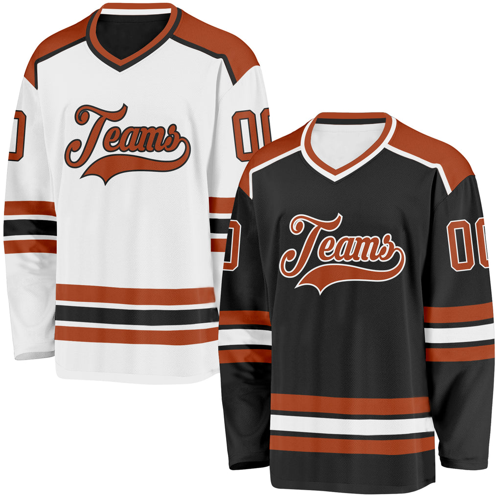 Custom Black Texas Orange-White Reversible Double Side Hockey Jersey