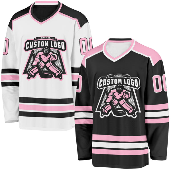 Custom Black Light Pink-White Reversible Double Side Hockey Jersey