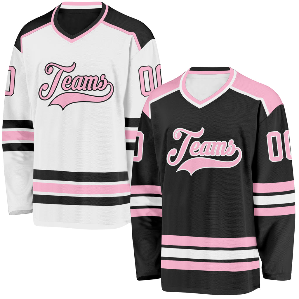 Custom Black Light Pink-White Reversible Double Side Hockey Jersey