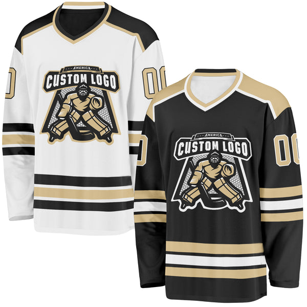 Custom Black Vegas Gold-White Reversible Double Side Hockey Jersey