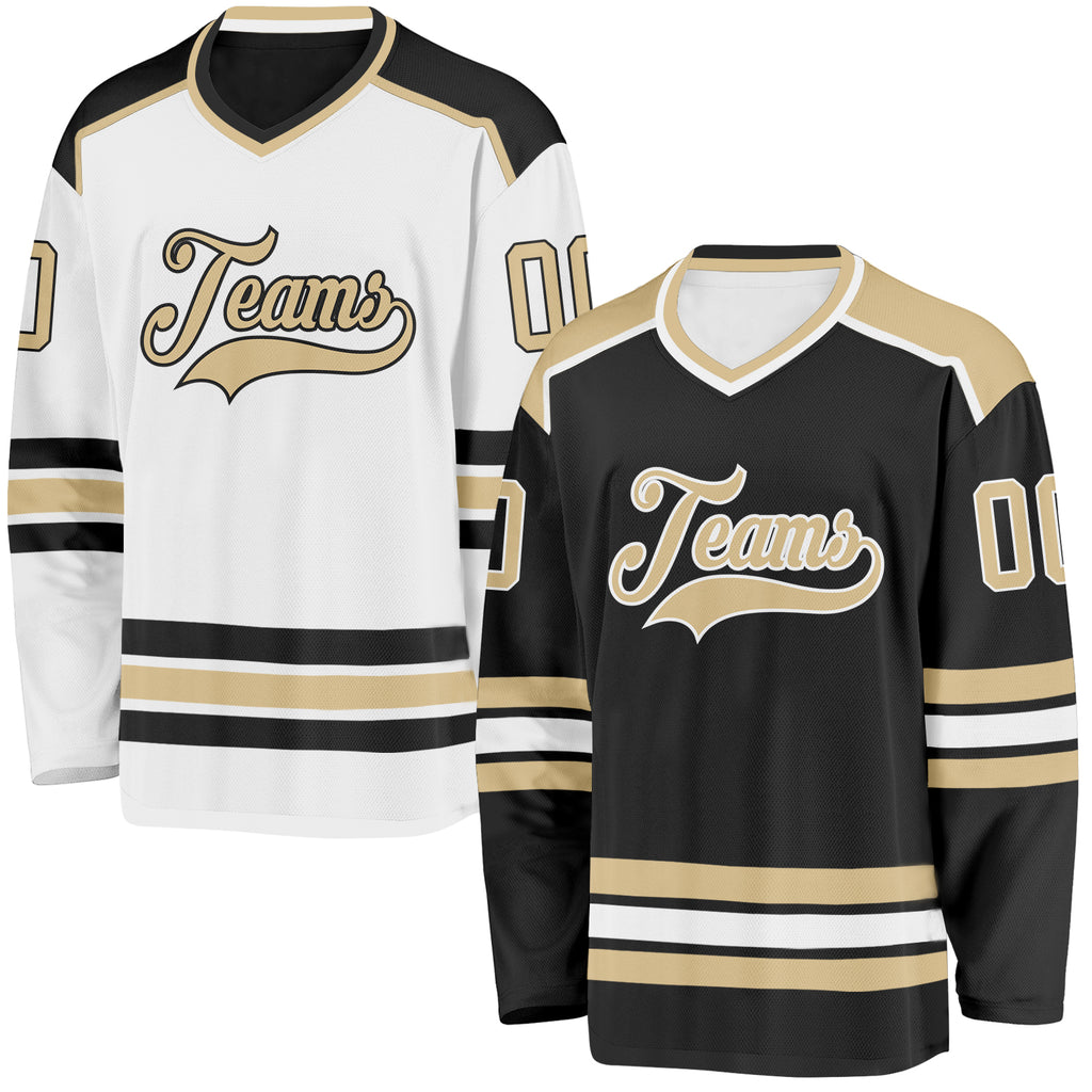 Custom Black Vegas Gold-White Reversible Double Side Hockey Jersey