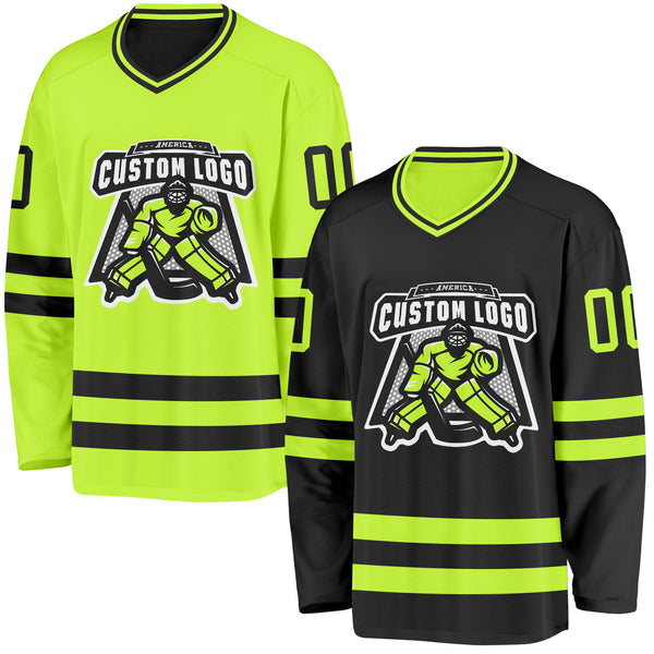 Custom Black-Neon Green Reversible Double Side Hockey Jersey