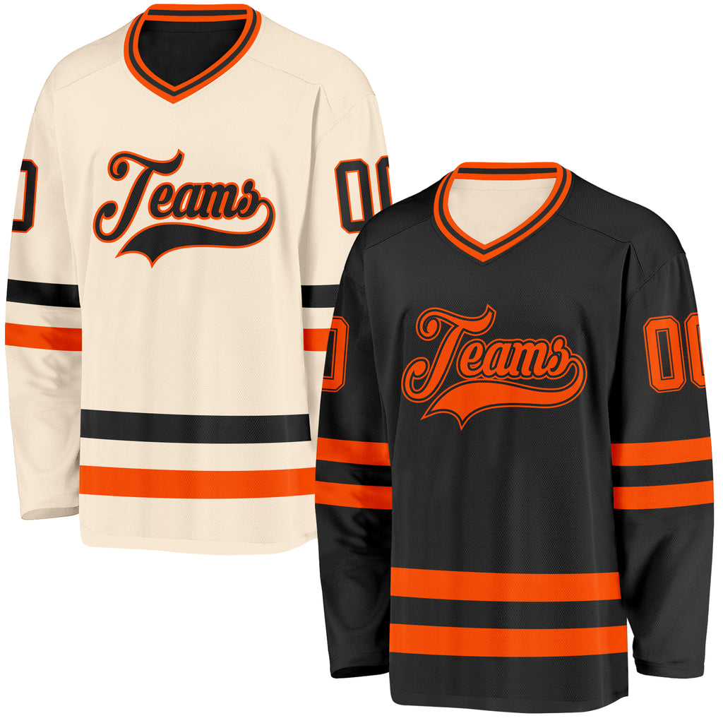 Custom Black Cream Reversible Double Side Hockey Jersey