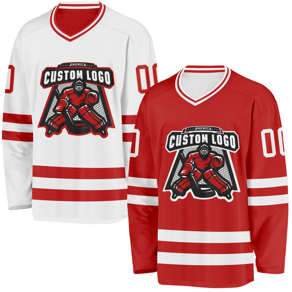 Custom Red-White Reversible Double Side Hockey Jersey