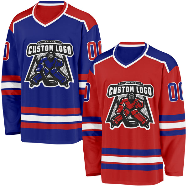 Custom Red Royal-White Reversible Double Side Hockey Jersey