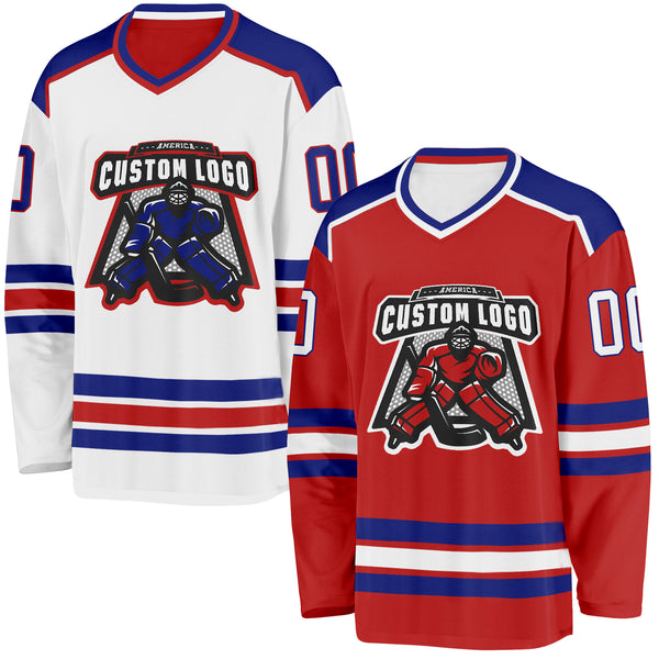 Custom Red White-Royal Reversible Double Side Hockey Jersey