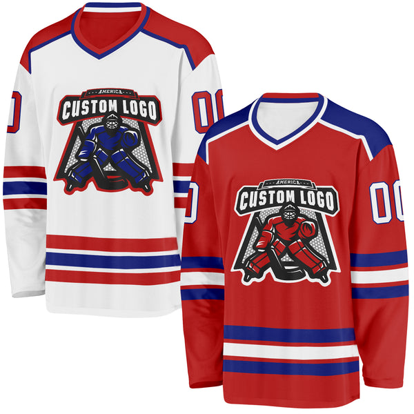 Custom Red White-Royal Reversible Double Side Hockey Jersey