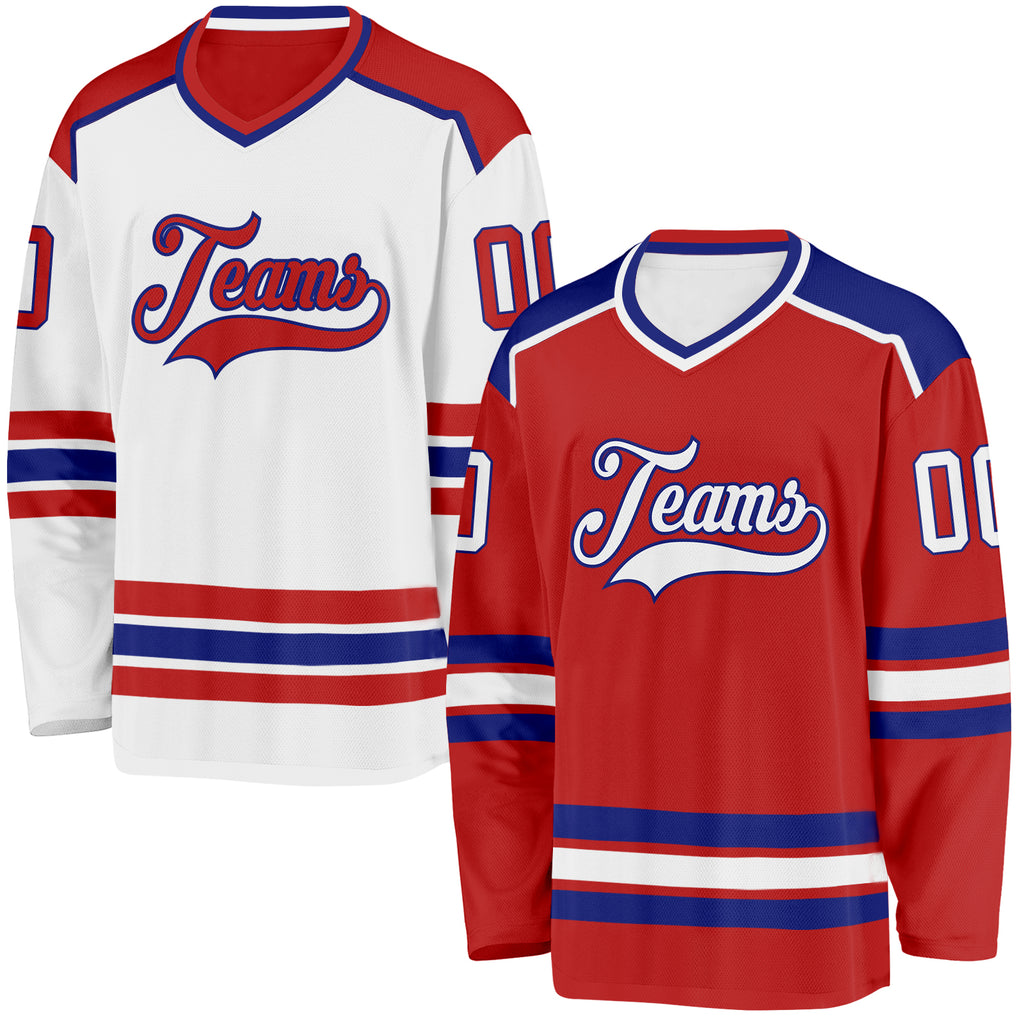 Custom Red White-Royal Reversible Double Side Hockey Jersey