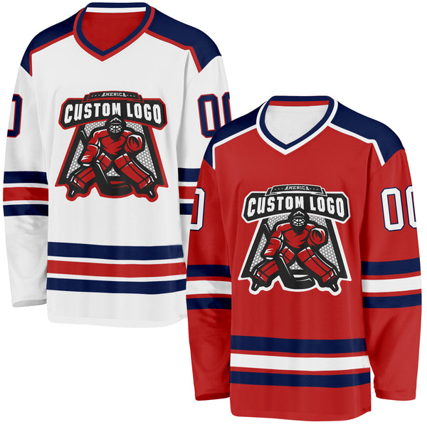 Custom Red White-Navy Reversible Double Side Hockey Jersey