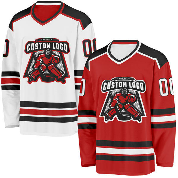 Custom Red White-Black Reversible Double Side Hockey Jersey