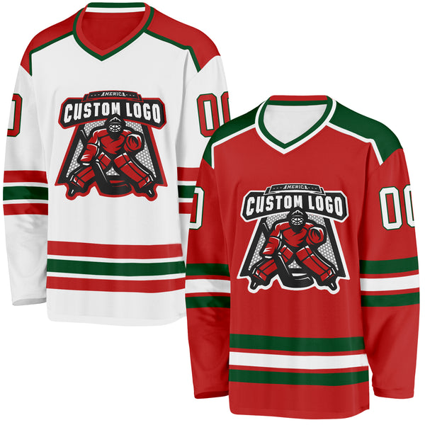 Custom Red White-Green Reversible Double Side Hockey Jersey