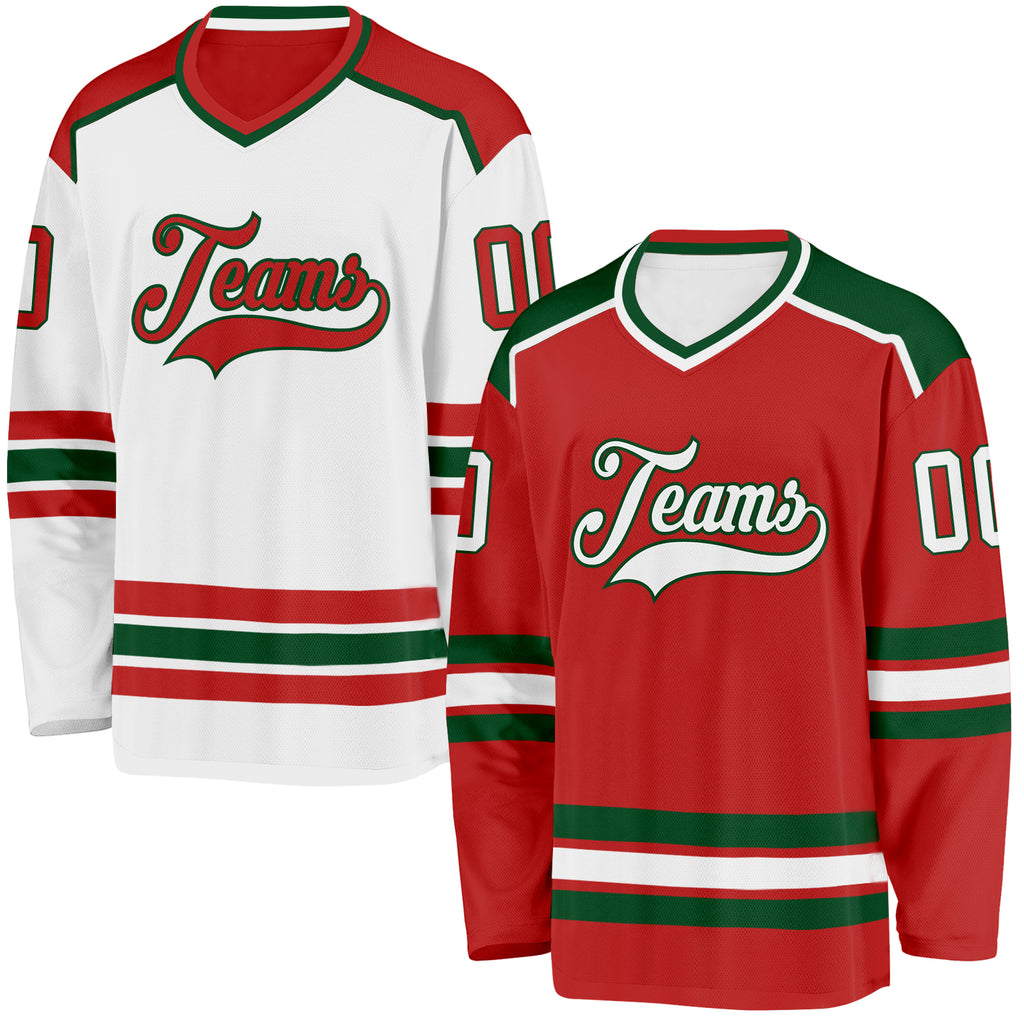 Custom Red White-Green Reversible Double Side Hockey Jersey