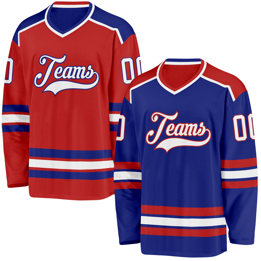 Custom Royal White-Red Reversible Double Side Hockey Jersey