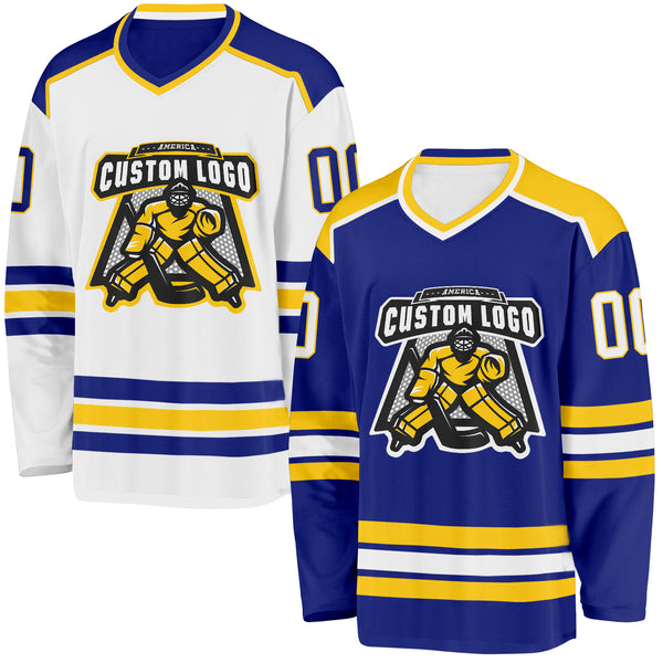Custom Royal White-Yellow Reversible Double Side Hockey Jersey