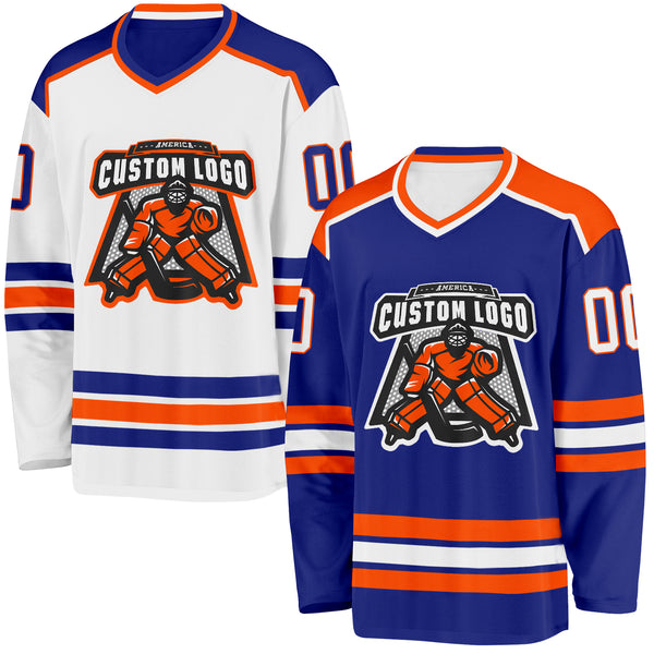 Custom Royal White-Orange Reversible Double Side Hockey Jersey