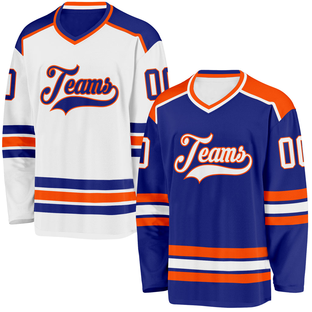 Custom Royal White-Orange Reversible Double Side Hockey Jersey