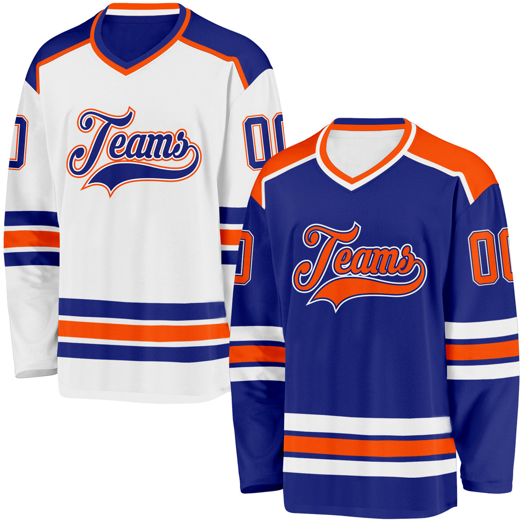 Custom Royal Orange-White Reversible Double Side Hockey Jersey