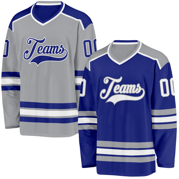 Custom Royal White-Gray Reversible Double Side Hockey Jersey