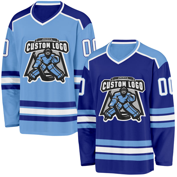 Custom Royal White-Light Blue Reversible Double Side Hockey Jersey