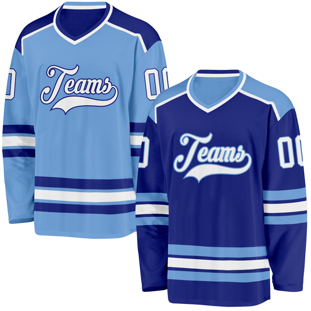 Custom Royal White-Light Blue Reversible Double Side Hockey Jersey