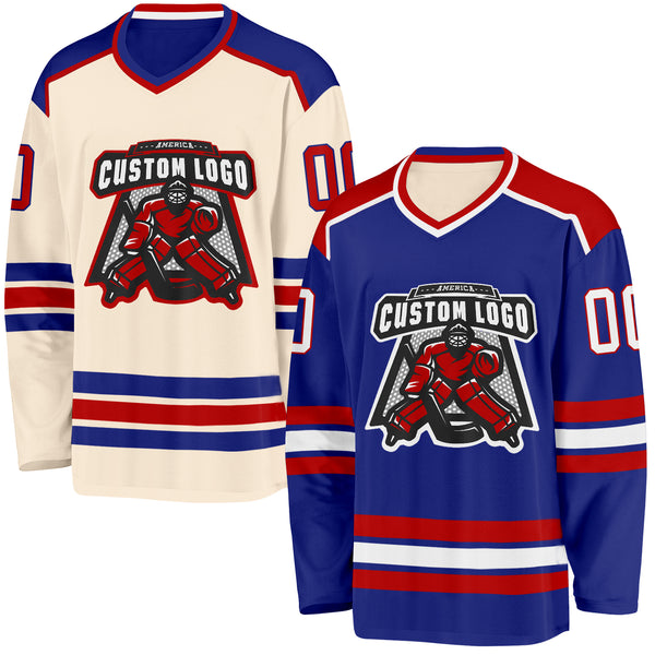 Custom Royal Cream Reversible Double Side Hockey Jersey