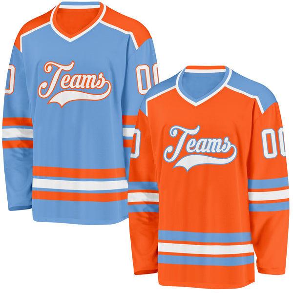 Custom Orange White-Light Blue Reversible Double Side Hockey Jersey
