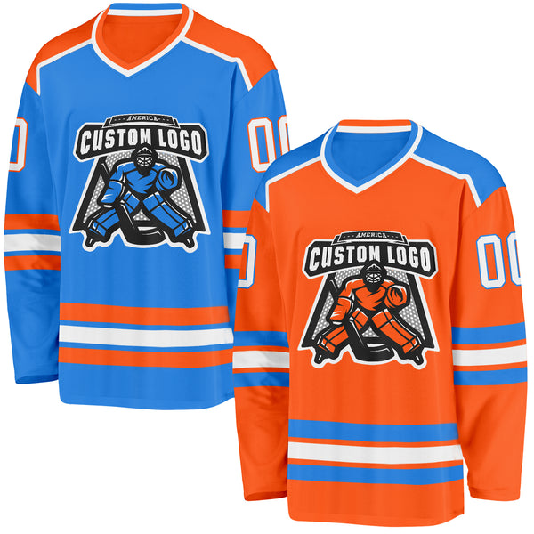 Custom Orange White-Powder Blue Reversible Double Side Hockey Jersey