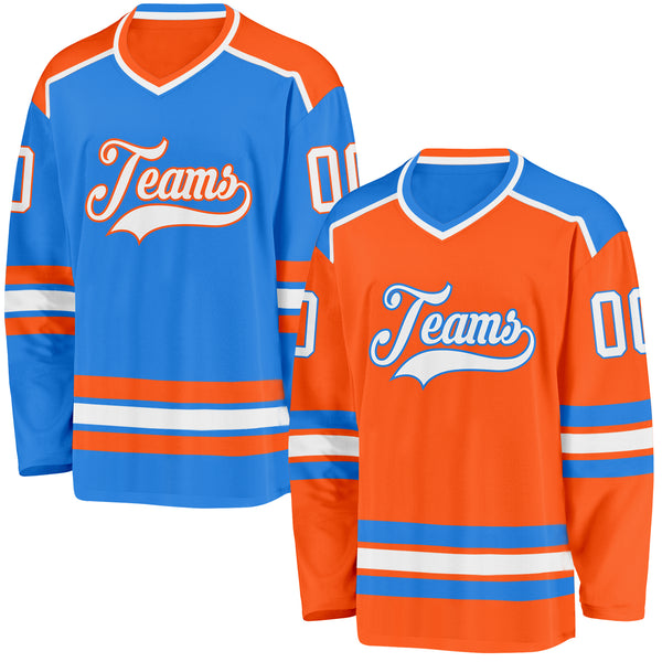 Custom Orange White-Powder Blue Reversible Double Side Hockey Jersey