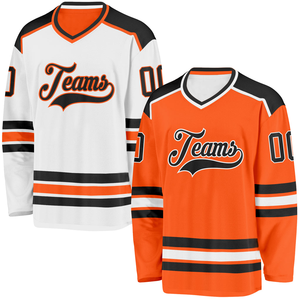 Custom Orange Black-White Reversible Double Side Hockey Jersey