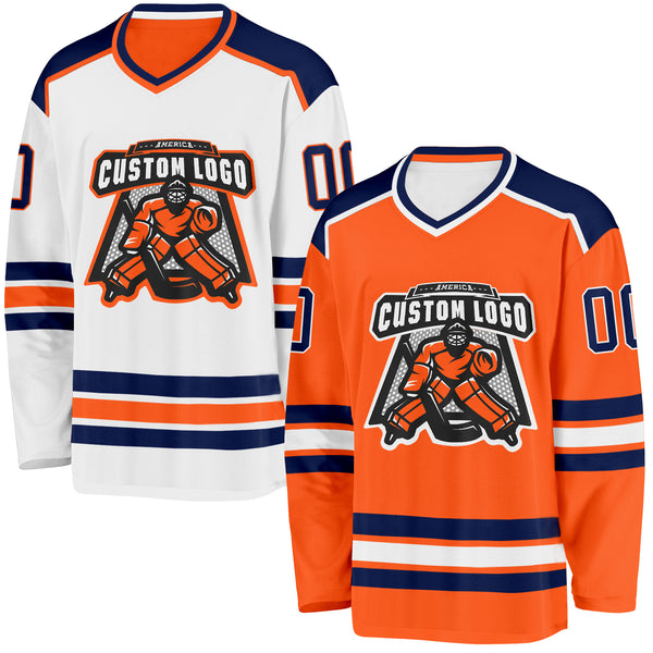 Custom Orange Navy-White Reversible Double Side Hockey Jersey