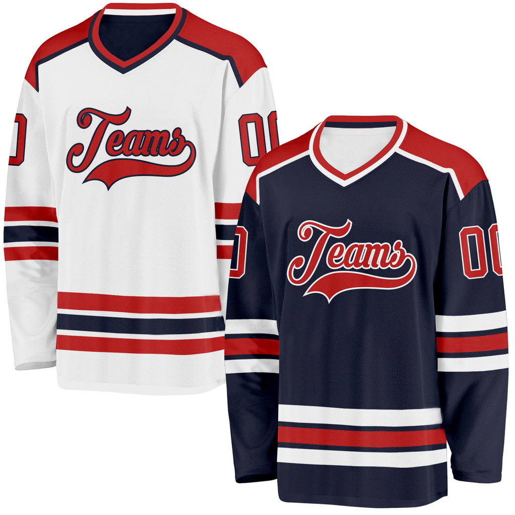 Custom Navy Red-White Reversible Double Side Hockey Jersey