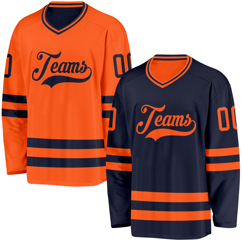 Custom Navy-Orange Reversible Double Side Hockey Jersey