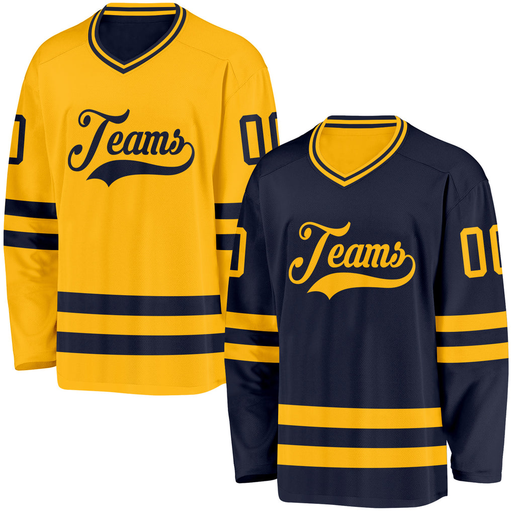 Custom Navy-Gold Reversible Double Side Hockey Jersey