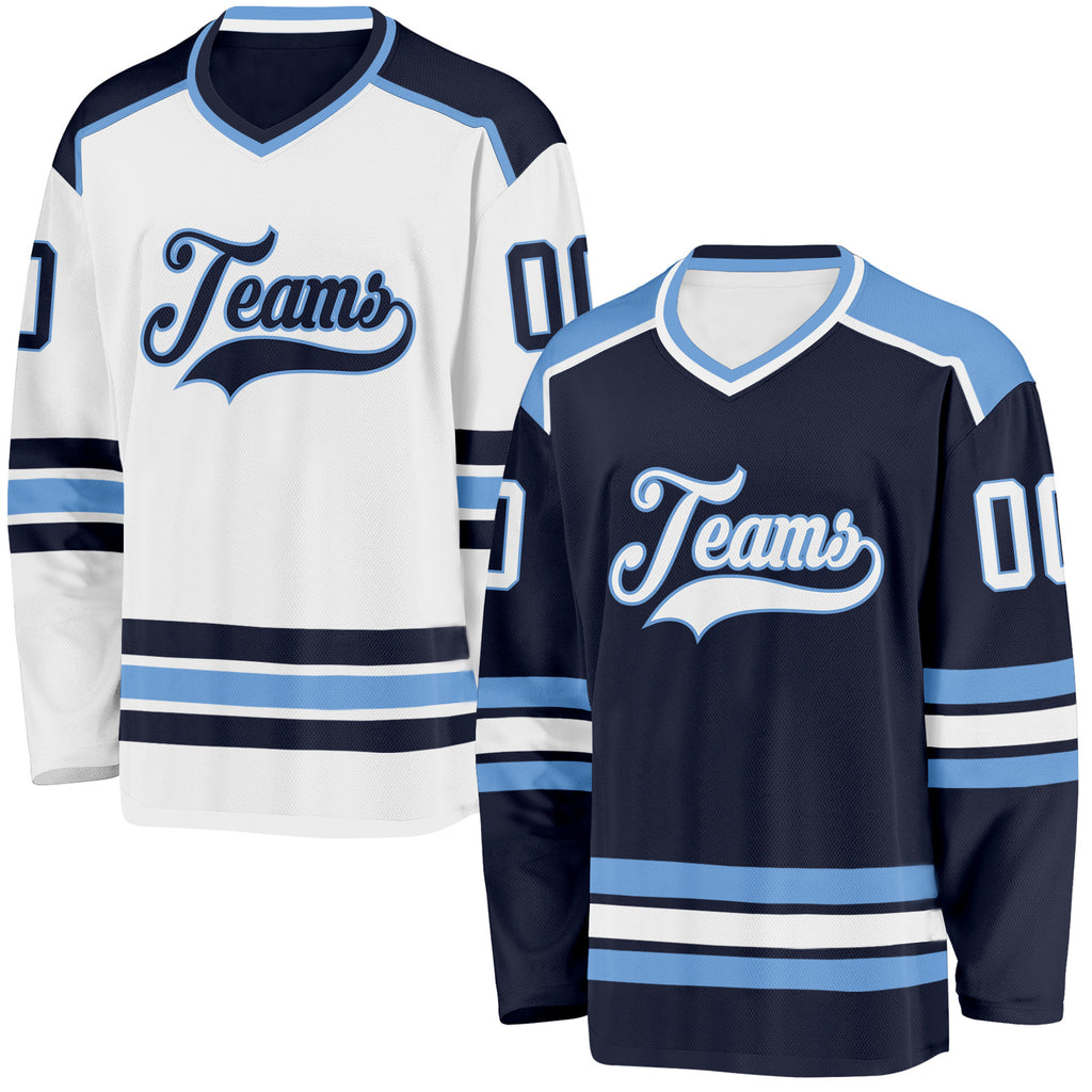 Custom Navy White-Light Blue Reversible Double Side Hockey Jersey
