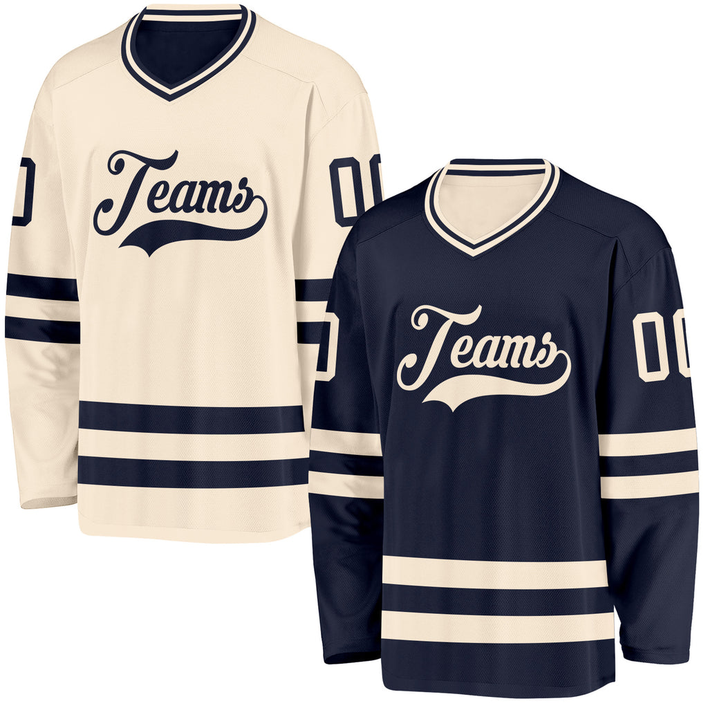 Custom Navy-Cream Reversible Double Side Hockey Jersey