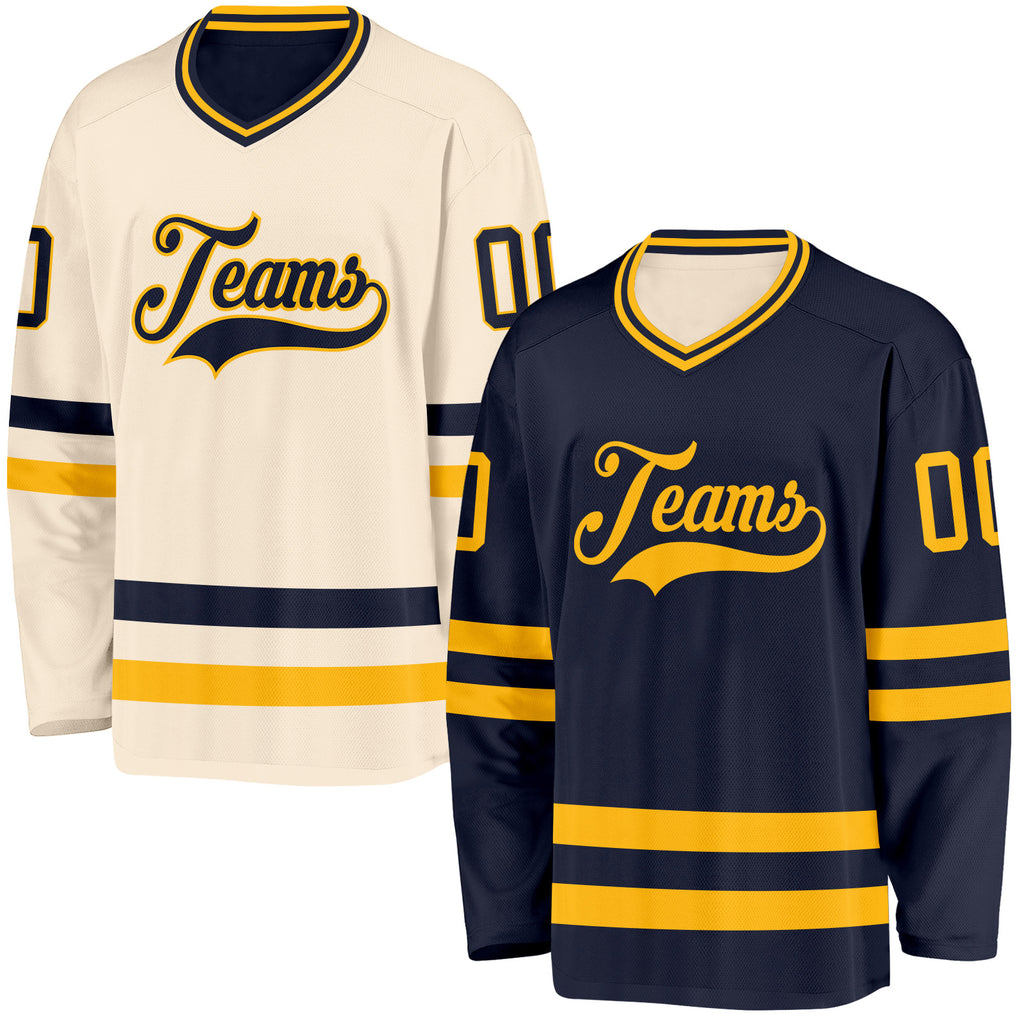 Custom Navy Cream Reversible Double Side Hockey Jersey