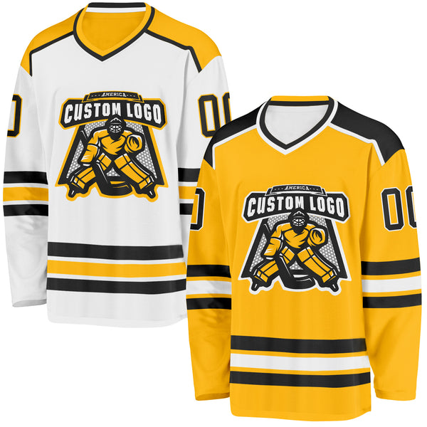 Custom Gold Black-White Reversible Double Side Hockey Jersey